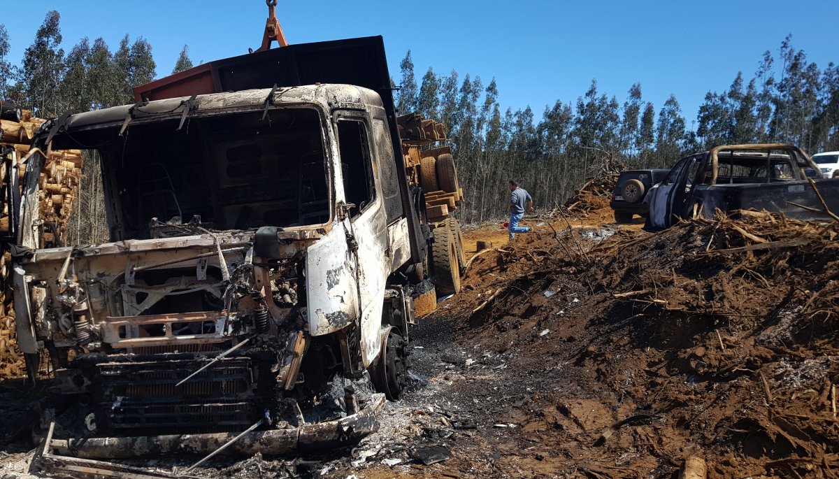 Ataque incendiario deja tres máquinas forestales destruidas en predio