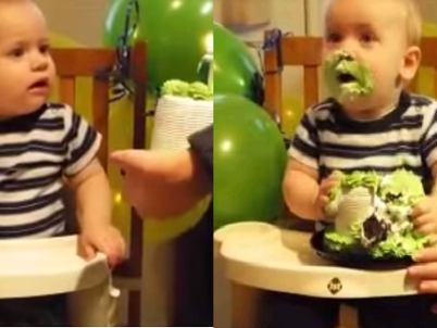 Bebé en su primer cumpleaños y su reacción con el pastel son furor en la web