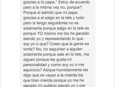 Carta abierta de Leo Méndez a quienes critican que sus seguidores se los debe a su papá