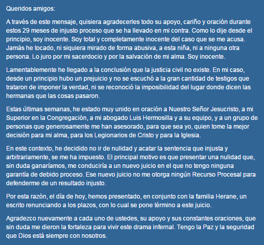 Esta sería la carta que el Sacerdote John O´relly entregó a apoderados del colegio Cumbres