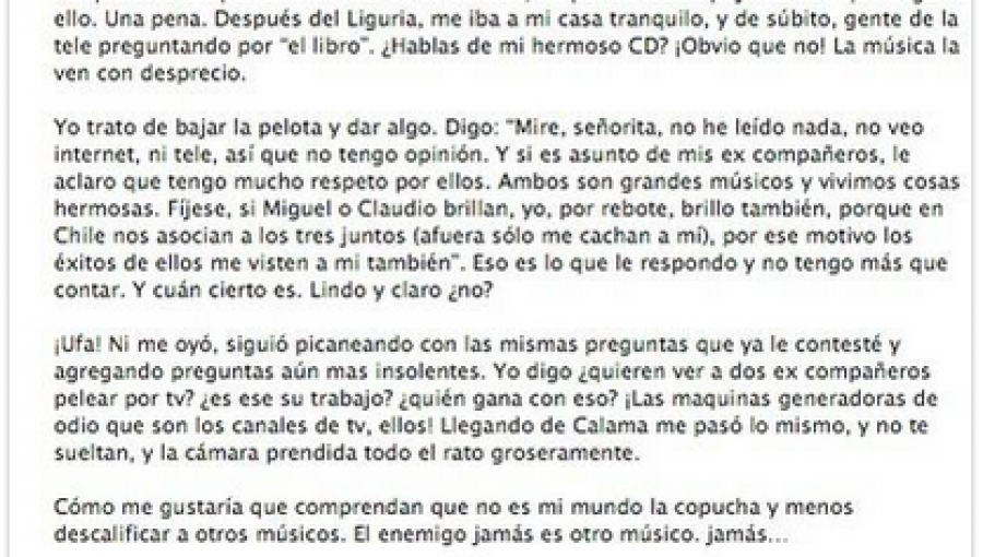 La sentida carta de Jorge González a sus fans: “El enemigo jamás es otro músico, jamás”