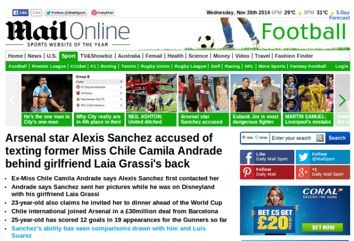 Video: Medios ingleses acusan “joteo infiel” de Alexis Sánchez a ex Miss Chile
