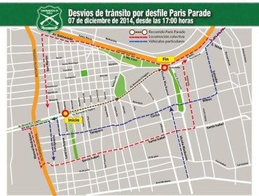 Revisa los cortes de tránsito por la Paris Parade y peregrinación a Lo Vásquez