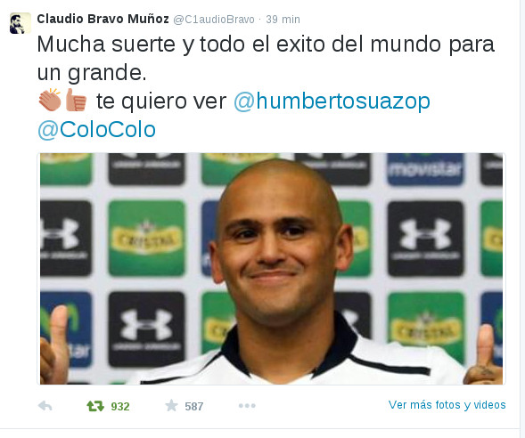 Claudio Bravo y Arturo Vidal le dieron la bienvenida a Humberto Suazo en Colo Colo