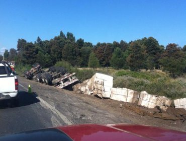 Camión se volcó en ruta que une Los Ángeles con Nacimiento