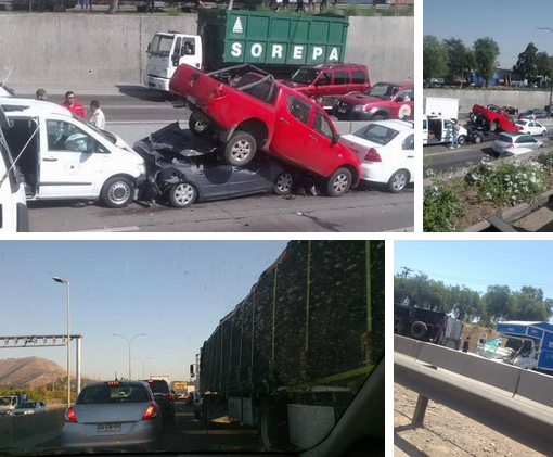 Impactante accidente de tránsito en Autopista Central: Camioneta terminó arriba de un auto