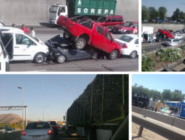 Impactante accidente de tránsito en Autopista Central: Camioneta terminó arriba de un auto