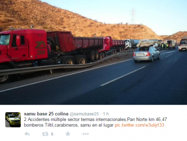 Choque entre dos camiones genera gran congestión en Tiltil