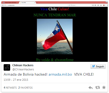Grupo de hackers chilenos atacó la web oficial de la Armada de Bolivia