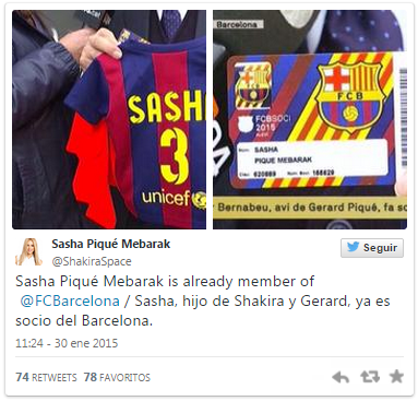 Sasha, segundo hijo de Piqué y Shakira, ya es socio del Barcelona