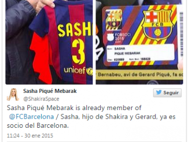 Sasha, segundo hijo de Piqué y Shakira, ya es socio del Barcelona