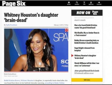 Hija de Whitney Houston tiene muerte cerebral
