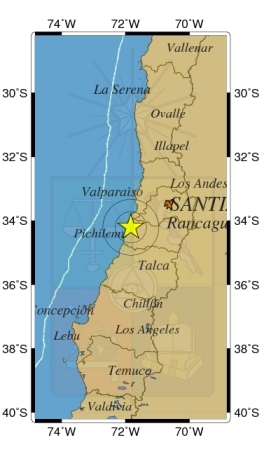 Sismo de 4.8 grados se registró esta madrugada entre Valparaíso y Talca