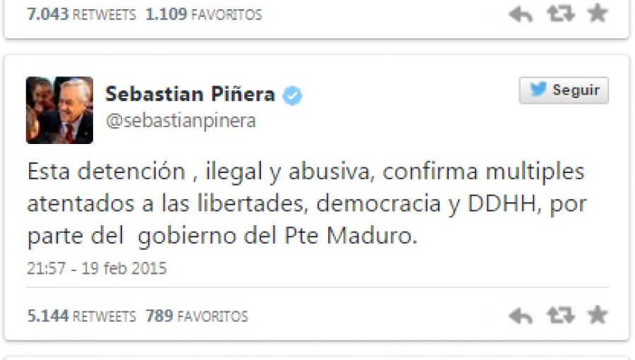 Sebastián Piñera pide intervención del gobierno chileno en detención de alcalde de Caracas