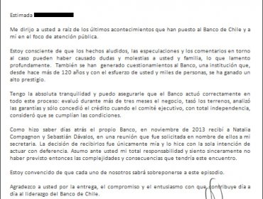 Luksic envía carta asumiendo responsabilidad por "dudas y molestias" causadas por cita con Dávalos