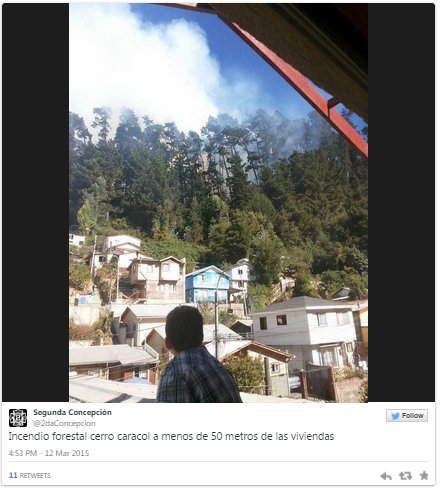 Incendio afecta cerro Caracol en Concepción