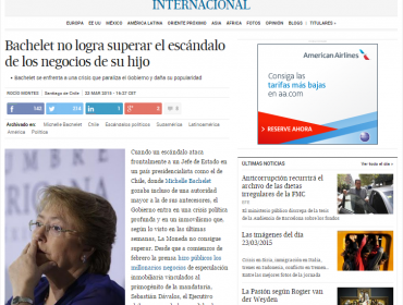 Diario El País de España enfatiza que caso Caval genera “una crisis” para Bachelet que “destroza su popularidad”