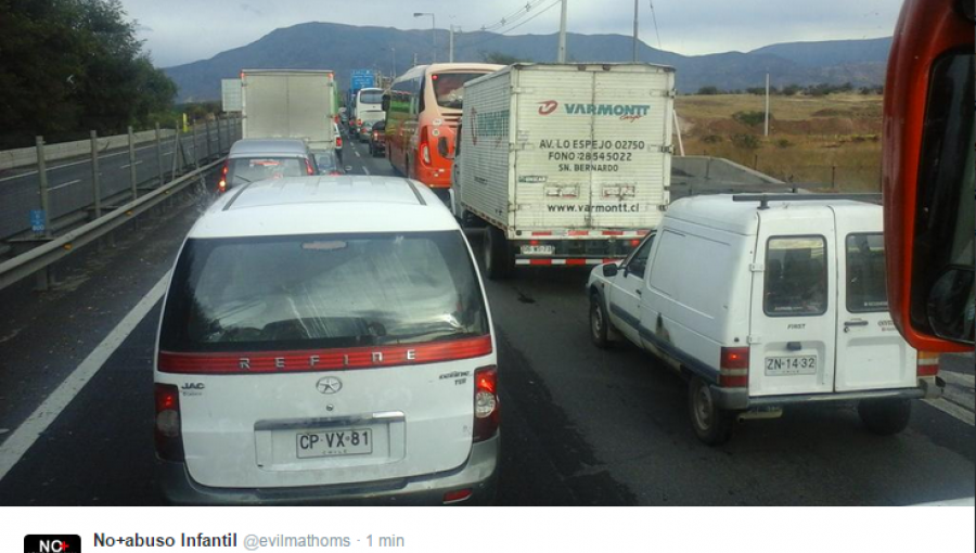 Accidente en Ruta 68 mantiene alta congestión a la altura del Puente Pudahuel