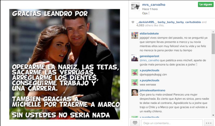 Michelle Carvalho humilló a Aylén en su instagram