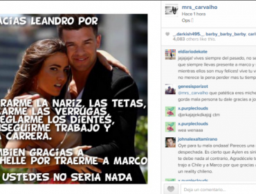 Michelle Carvalho humilló a Aylén en su instagram