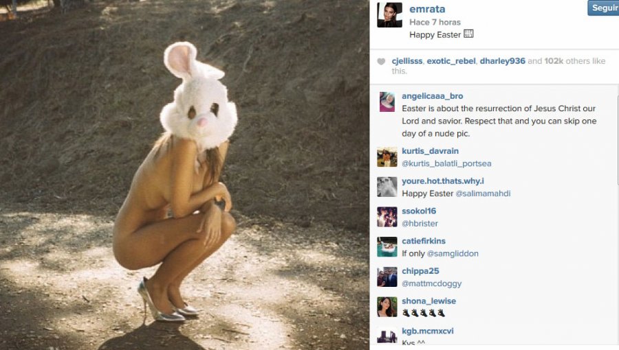 Modelo Emily Ratajkowski se desnudó por el conejito de pascua