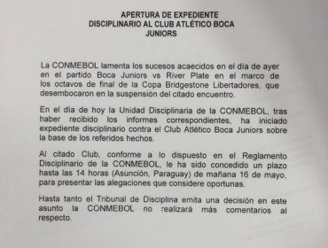 Copa Libertadores: Conmebol abre expediente a Boca y no anuncia sanciones