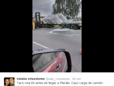 Caída de carga de un camión genera gran congestión en Ruta 68