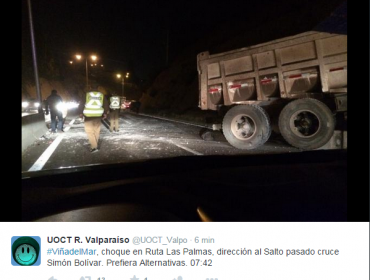 Accidente de camión en Ruta Las Palmas genera congestión vehicular