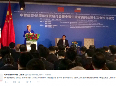 Presidenta Bachelet inaugura el VII encuentro del Consejo Bilateral de Negocios Chile-China