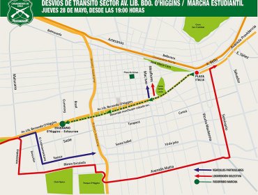 Revisa aquí los desvíos de tránsito que habrá por la marcha de la Confech y Cones