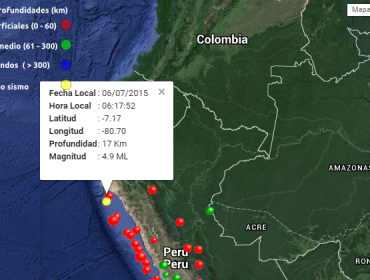 Un sismo de magnitud 4,9 sacude la costa norte de Perú