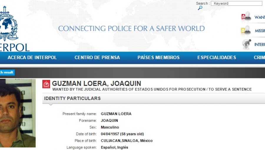 Interpol publica la "nota roja" de búsqueda para "El Chapo" Guzmán por EEUU