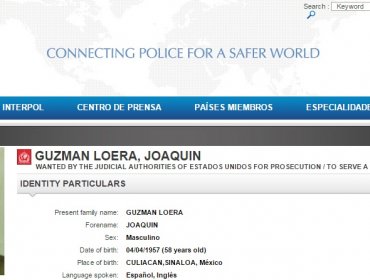 Interpol publica la "nota roja" de búsqueda para "El Chapo" Guzmán por EEUU