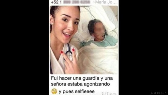 Desubicada estudiante publica selfie con su paciente en estado agónico