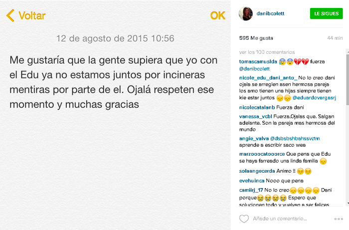 Daniela Colett terminó su relación con Eduardo Vargas por mentiroso
