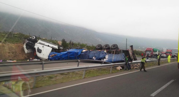 Camión volcó en Ruta 5 Norte antes de llegar a Coquimbo