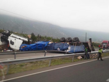 Camión volcó en Ruta 5 Norte antes de llegar a Coquimbo