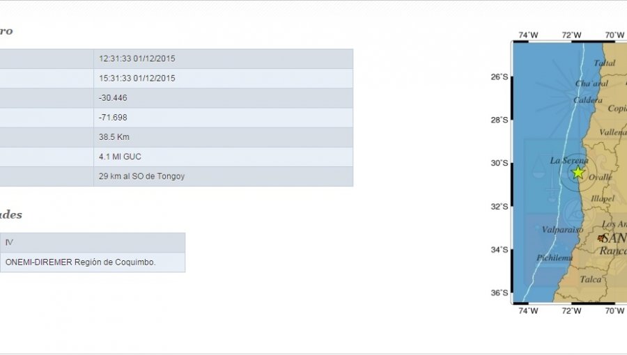 Nuevo sismo de menor intensidad en la Región de Coquimbo