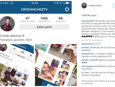 Cristián Sánchez celebra con sus 100 mil seguidores en Instagram