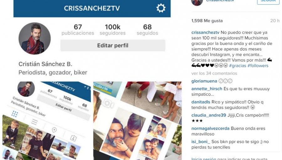 Cristián Sánchez celebra con sus 100 mil seguidores en Instagram