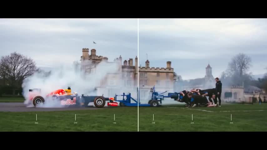 Red Bull mide la potencia de un RB8 contra un equipo de Rugby