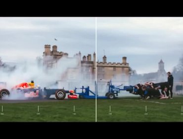 Red Bull mide la potencia de un RB8 contra un equipo de Rugby