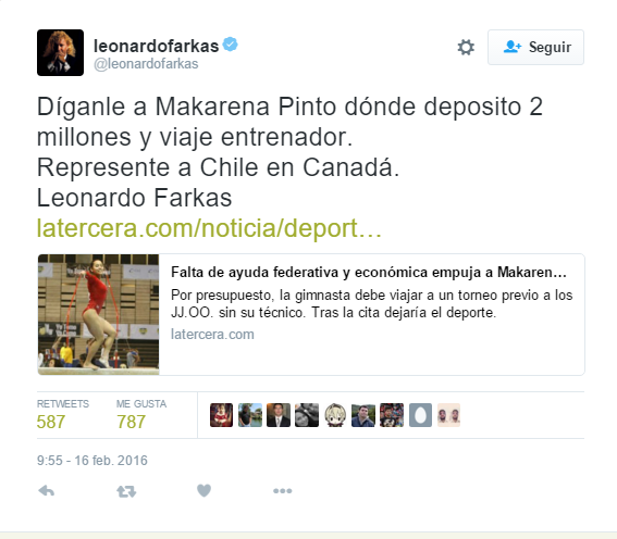 Farkas sigue donando: ahora a otra deportista