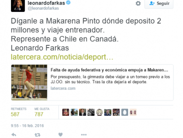 Farkas sigue donando: ahora a otra deportista