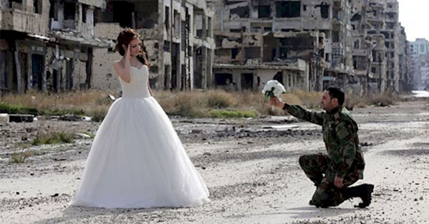 Estas fotos de un matrimonio en Siria muestran que el amor es más fuerte que la guerra