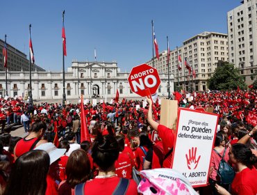 Protesta contra ley de aborto frente a la Moneda