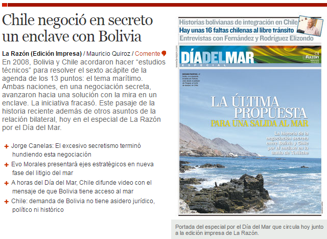 Periódico altiplánico: “Chile negoció en secreto una salida al mar con Bolivia”