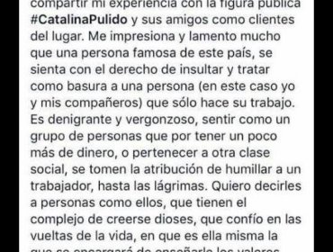 Catalina Pulido toma acciones legales contra la garzona que la acusó de maltrato