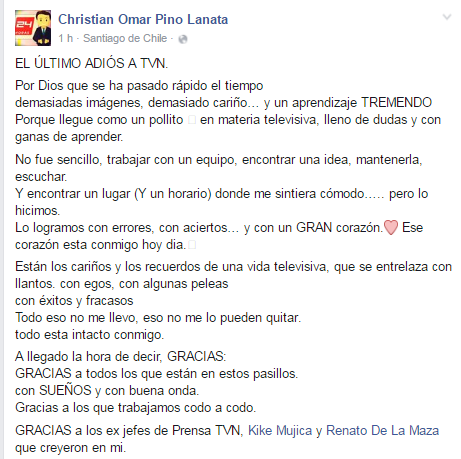 Las emotivas palabras de Christian Pino tras su salida de TVN
