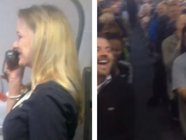 Una vez que subieron al avión y la azafata comenzó a hablar, no pudieron parar de reír